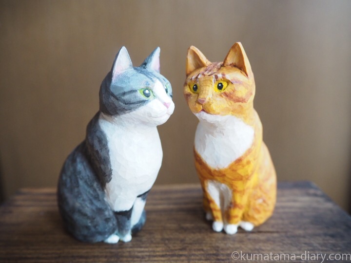 木彫りサバトラ白猫茶トラ白猫