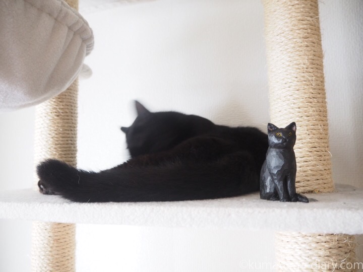 キャットタワーふみおと木彫り猫