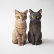 キジトラ猫さんと猫さんと黒猫さん木彫り猫