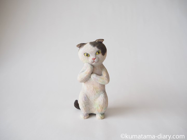 白黒スコティッシュ木彫り猫