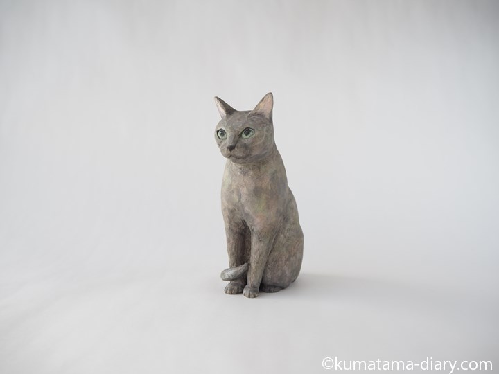 ロシアンブルー木彫り猫