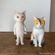 白猫さんと三毛猫さん木彫り猫