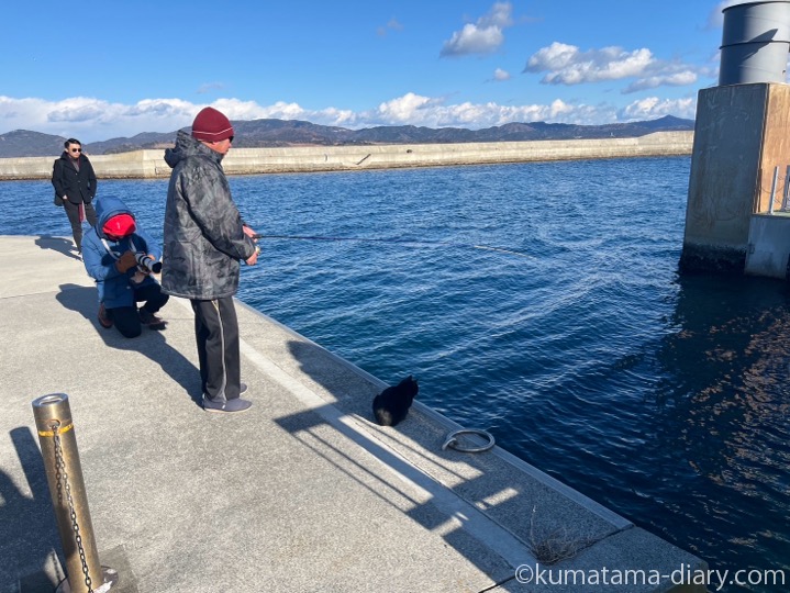 釣りをする人と黒猫さん